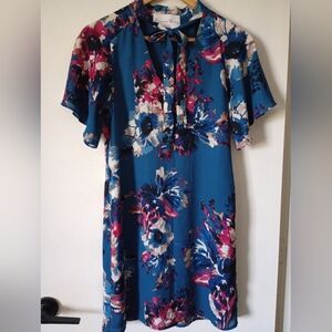 Floral Dark Teal Blue Dress Size XS